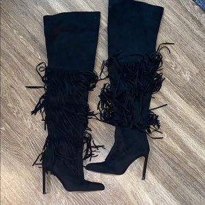 Chelsea and Zoe Fringe Black Boots